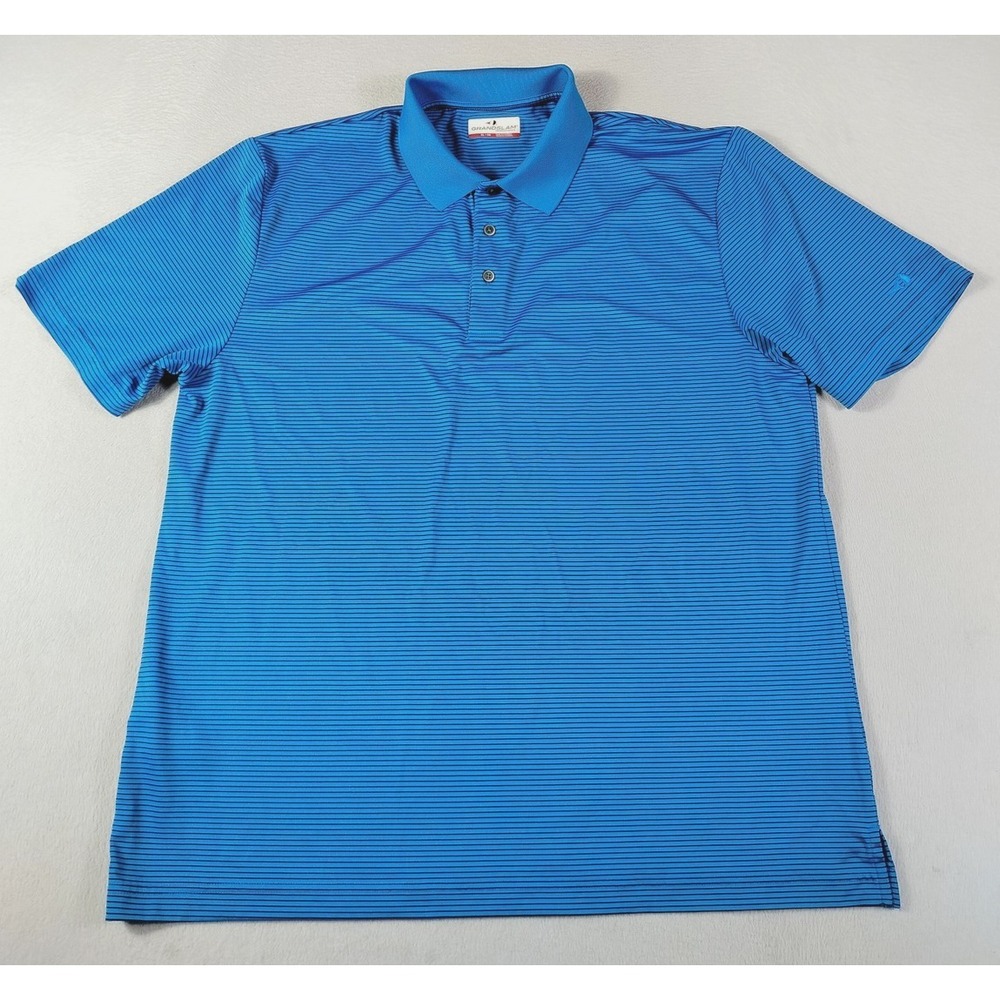 Grand Slam Polo Shirt Mens XL Blue Stripe‎ Performance Golf Tech Lightweight